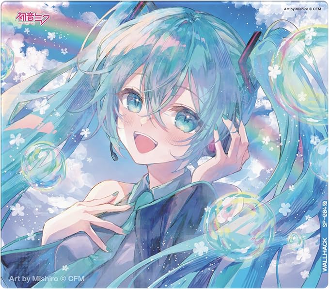 Wallhack × 初音ミク ガラス製ゲーミングマウスパッド コラボエディション SP-004 Summer Mikuデザイン プロ向けスピード系表面（強化ガラス） 49×43cm 大型サイズ画像