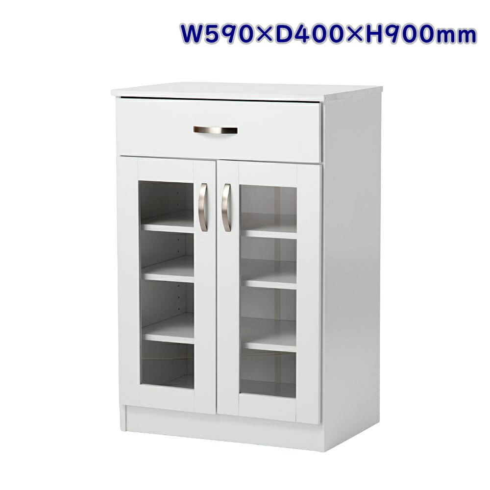 【送料無料】正規代理店 Vデザイン ロータイプ 食器棚 レゾン590 ホワイト 幅59cm 高さ90cm 組立式 キッチン収納 キャビネット 収納 メーカー直送|KaNZaBuRo