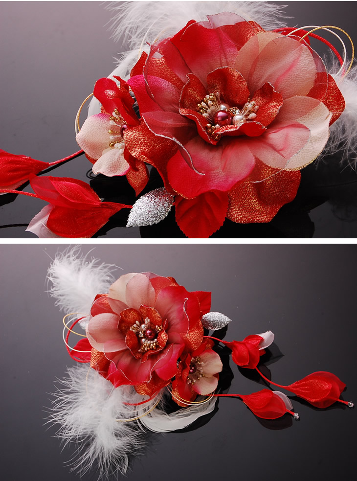 【楽天市場】【髪飾り 成人式 振袖】 赤 レッド 大きい オーガンジー ふわふわの羽 花びら 日本製 花かんざし 【卒業式の袴 和装の結婚式