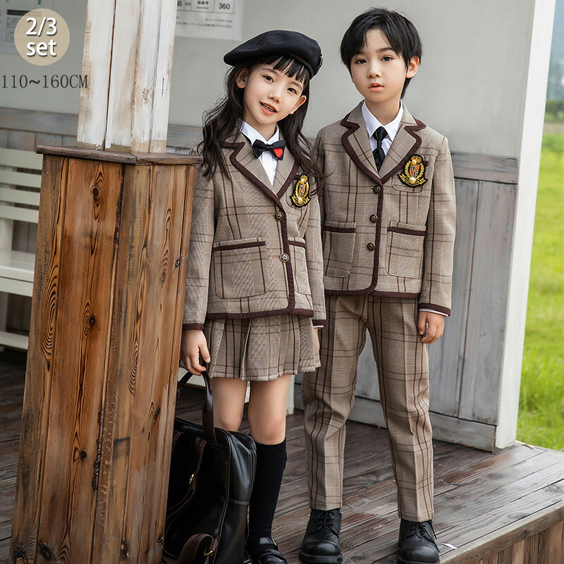 ちびっ子服 卒背広 3点書き割り フォーマル 御召しもの お坊っちゃん お嬢さん 洋琴告げ知らせる会 キッズスーツ 上衣 白プルオーバー スコート はいり込む式 卒式 入園式 卒園式 七五三 110珊-160珊