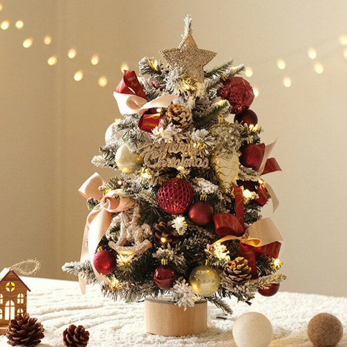 クリスマスツリー 卓上 クリスマスツリー雪化粧 小さめ LEDライト付き 45cm 北欧 クリスマスツリー 小型 ミニツリー おしゃれ LEDイルミネーション オーナメント ミニクリスマスツリー キラキラ 電池式 雰囲気満々 暖かい 簡単な組立品 DIY 部屋 商店 ギフト
