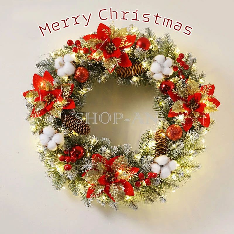 クリスマス 花輪 クリスマスリース 玄関 40cm 50cm 60cm ドアリース 玄関リース オーナメント 飾り 松笠 松ぼっくり LEDライト付き ブドフラワー 壁飾り 壁掛け 結婚祝い 開店祝い 雪化粧 贈り物 リース 店舗装飾 インテリア かわいい イベント パーティー