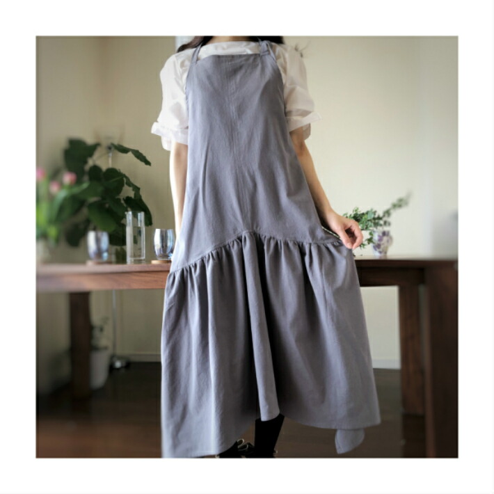 楽天市場 エプロン かわいい おしゃれ ロング 大きい エプロンドレス ドレスエプロン ワンピースエプロン ロングエプロン 綿 麻 コットン リネン 綿麻混 フィッシュテール マーメイド フレア ピンク グレー 可愛い ギフト お洒落 プレゼント 代女性 キッチンリネン