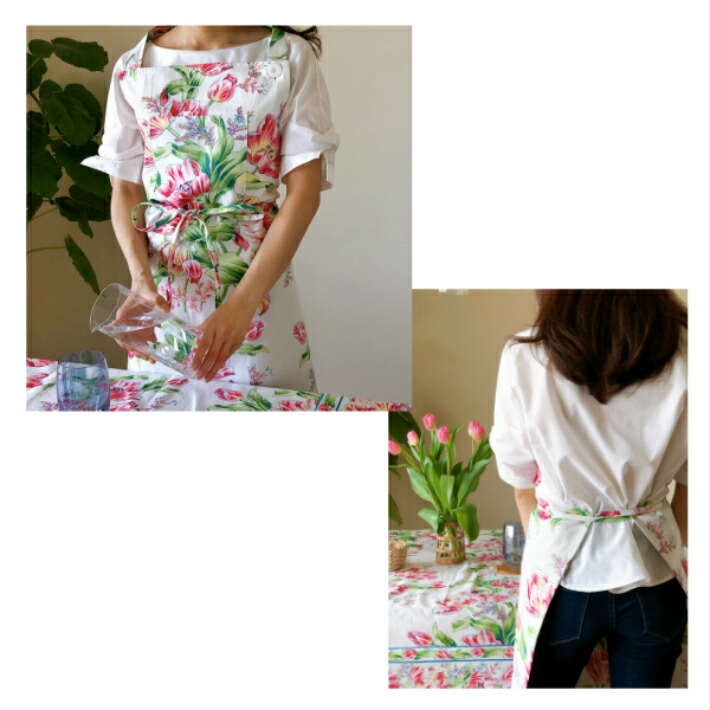 楽天市場 アメリカ直輸入 エプロン ブランド おしゃれ 高級 大きいサイズ ナチュラル おしゃれエプロン ロングエプロン エプロンドレス ドレス エプロン ロング 綿 コットン チューリップ 花柄 可愛い おしゃれ ギフト 結婚祝い キッチン プレゼント 送料無料 Kaoris