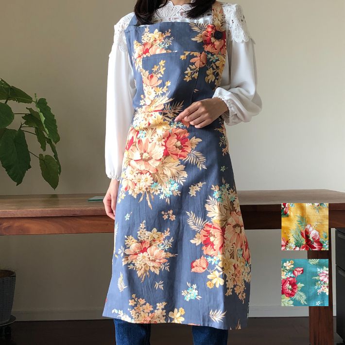 楽天市場】エプロン ブランド 花柄 首掛け 綿 コットン ワンピース