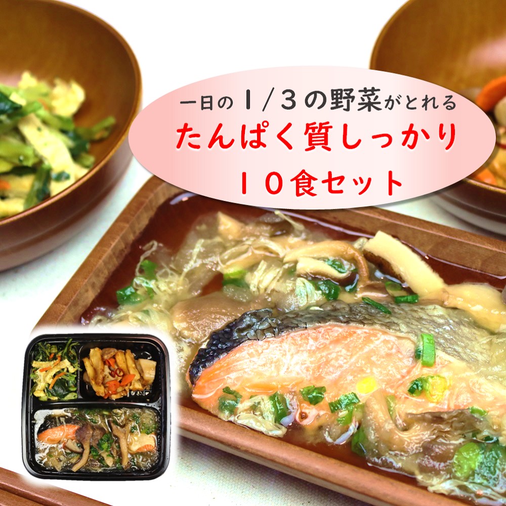 冷凍弁当 たんぱく質しっかり10食セット 【からだデリ　味の富士山】 （B-7,10,12,13,16,19,21,22,25,26） たんぱく質19ｇ以上 一日の1/3の野菜がとれる 国立病院機構の管理栄養士が監修 宅配 惣菜 副菜 健康弁当