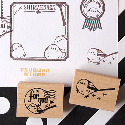 つぶあん 天然ゴム消し印 シマエナガスタンプセット 全６点書き割り