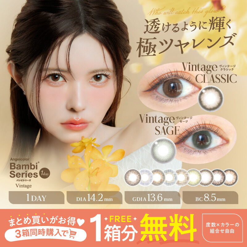 限定カラー入荷！ 【2箱＋1箱無料】 エンジェルカラー バンビシリーズ ヴィンテージ ナチュラル ワンデー カラコン 1day 10枚入×3箱 益若つばさ ベアー ラベンダー ナチュラルブラウン ナチュラルヌード画像