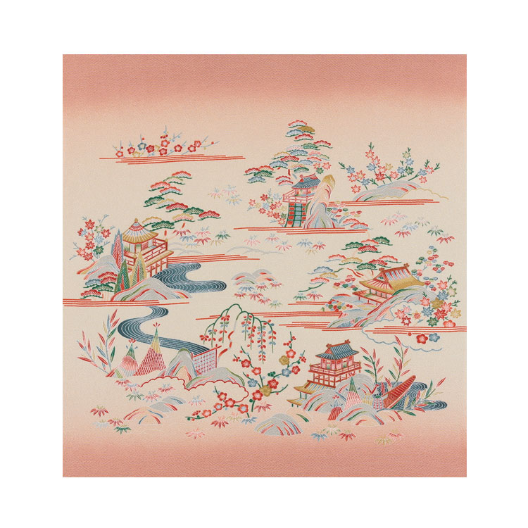 【送料無料＋紙箱付】 絹のふろしき 楼閣山水 75ｃｍ 風呂敷専門店・唐草屋