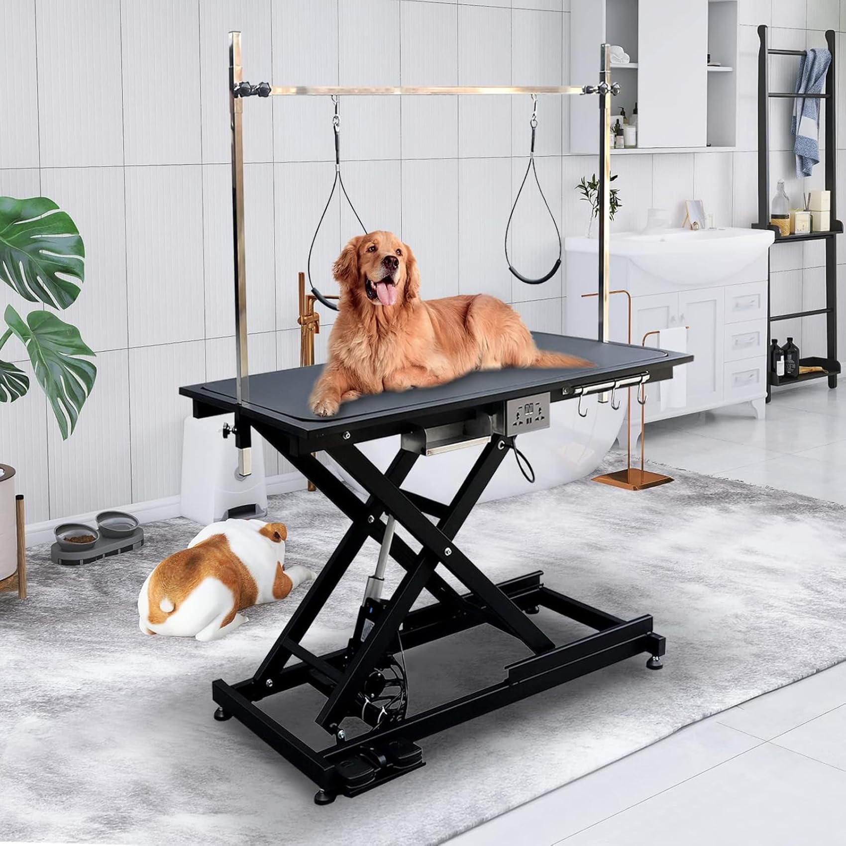 トリミングテーブル 電動式 大型犬/中型犬/小型犬 猫/犬用グルーミングテーブル 高耐久 頑丈 ペット トリミング台 高さ調節可能 電動昇降式テーブル 調節可能なアーム/縄付き ペット乾燥ショーテーブル