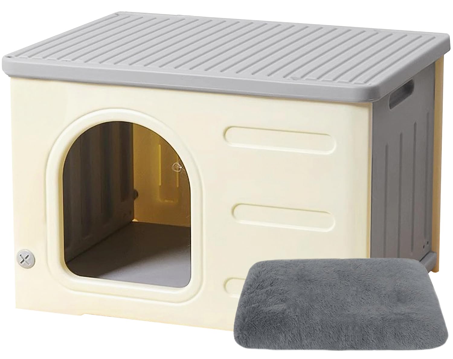 猫ハウス 外猫ハウス ペットハウス 屋外用 猫小屋 犬小屋 屋外 防水 冬 座布団付き 通気性 防寒 雨よけ 小型犬 野外猫 組立簡単 屋内 防風 防雨 換気 (グレー)