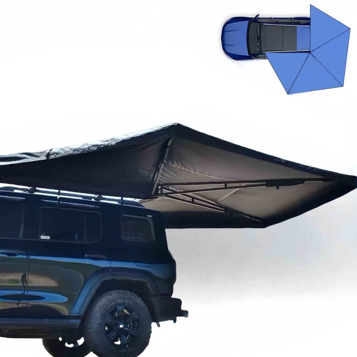 車 カーサイドテント 270°取りひろげるカーサイドタープ カーサイドタープ 車用 カーサイドオーニング 日がさ オフロード車 SUV MPV 用室外書き込み式雨覆い 車中泊 アウトドア 組み立て取りすてる飾り気の無い 点火装置付き添い人,二骨架,2M