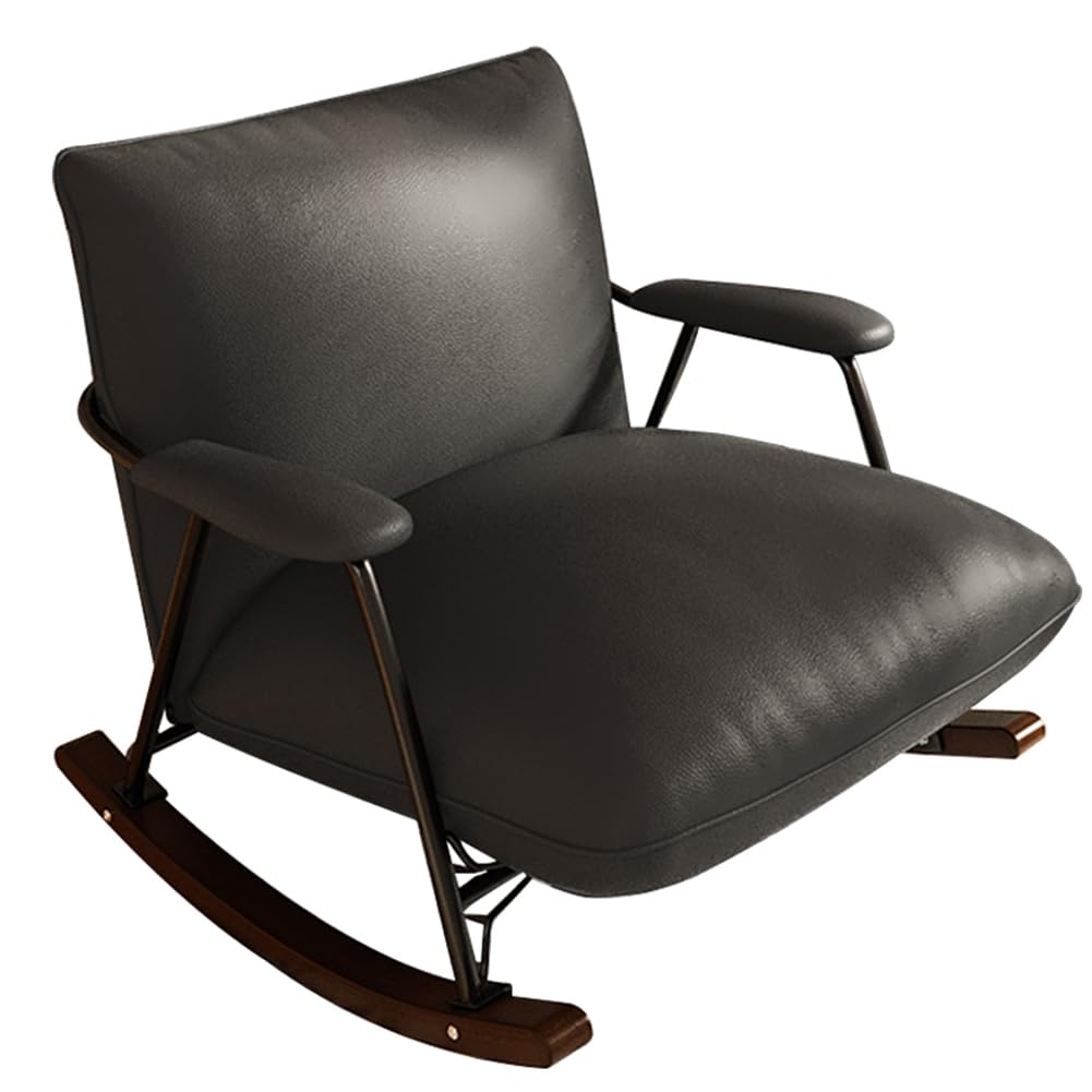 ロッキングチェア リラックスチェア 足置き台付き 揺れる椅子 1人掛け 読書椅子 高反発 バルコニーリラックスチェア 高耐荷重 組み立てが簡単 客間 寝室 家庭用 耐荷重300kg 揺り椅子 屋内 屋外 兼用 通気性よい (ブラック-PU, 1人掛け+足置き台