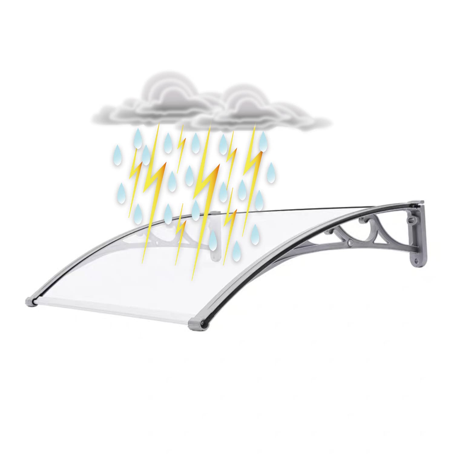 屋根 ひさし 庇 後付け 雨よけ 玄関ひさし 窓オーニング テラス屋根雨雪保護 梅雨対策 パティオ日除け 日焼け対策 窓の屋根 PC耐久ボード アルミ合金ブラケット 頑丈で耐久性 組み立てが簡単|UMAYA-Select.TOKYO