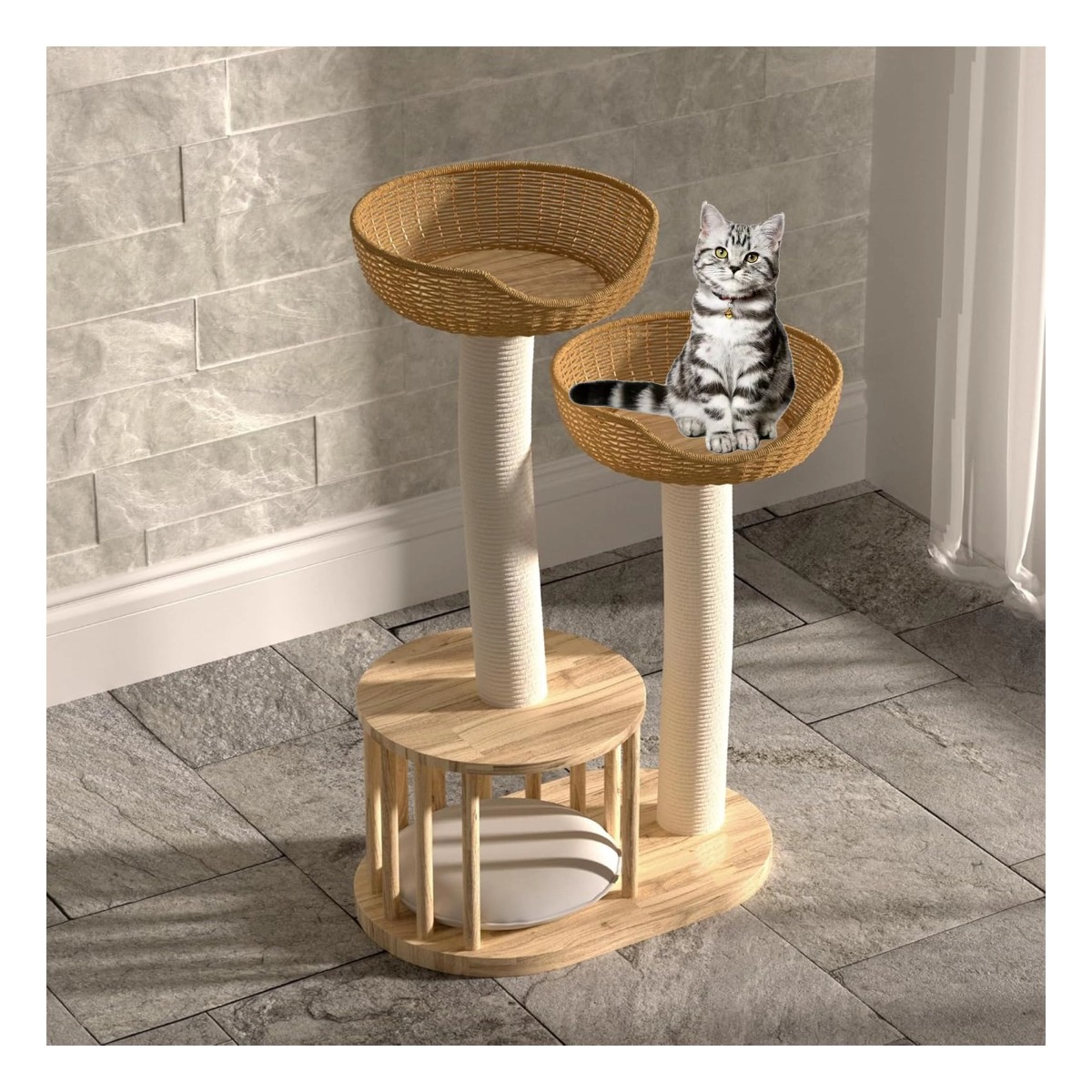キャットタワー キャットタワー 据え置き スリム 大型猫 中型 小型 ミニ 多頭飼い ハンモック おしゃれ かわいい 爪とぎ おもちゃ 猫タワー ねこ 爪研ぎ 麻紐 子猫 シニア 省スペース コンパクト｜UMAYA-Select.TOKYO