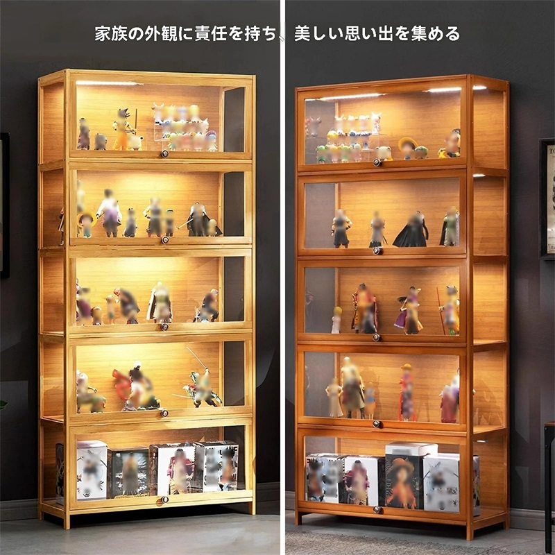 【ポイント3倍!12月限定!店舗の人気商品!】アクリル製ディスプレイキャビネット フィギュアケース コレクションケース フリップトップキャビネットドアデザイン 三面透明 竹枠+アクリル 気密性と防塵性 お手入れが簡単
