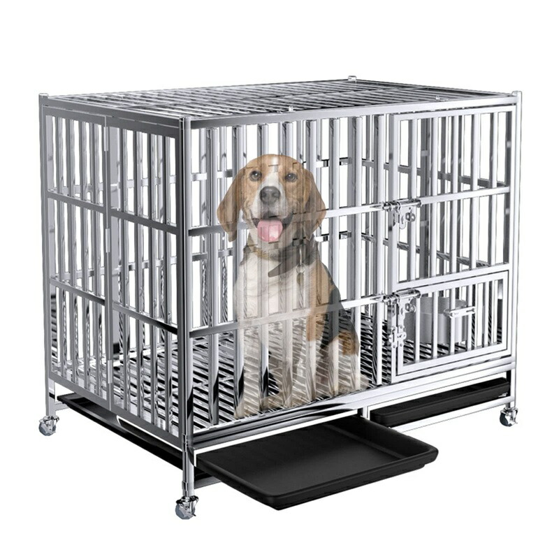 ペットケージ 大中型犬用 キャスター付き 金属製で頑丈 ロック付き 折りたたみ式 サークルトレー付き 大型 小型 中型犬クレートおしゃれ 鉄製 ステンレス鋼 147cm×95cm×117cm 30,420円