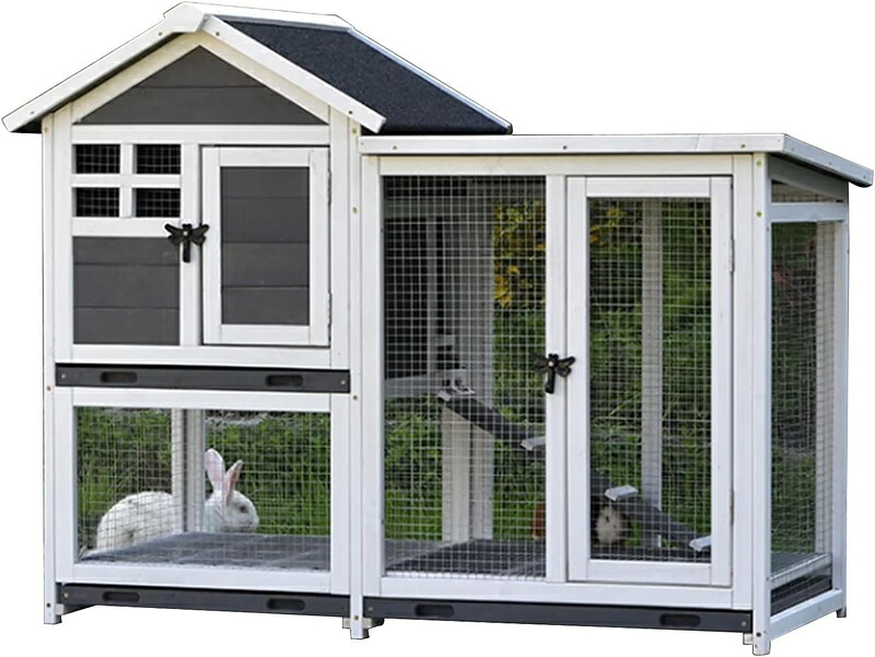 鶏小屋 屋外チキンコープ マルチレベル耐候性鶏舎 巣箱付き1200*630*950mm木製家禽ケージ ラン ランプ 金網 取り外し可能な底 丈夫で丈夫 水で洗える組み立て簡単 鶏用ケージ Gray