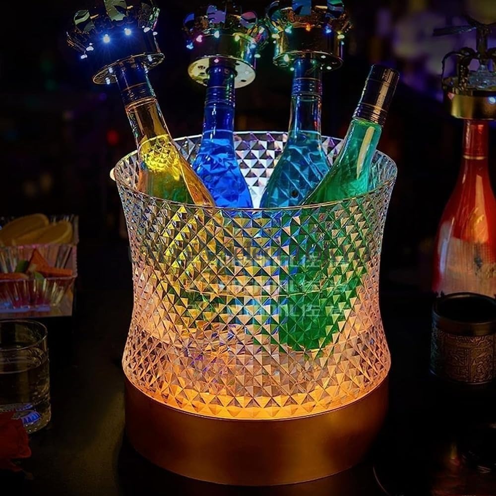 光るアクリルルミナスバレル LEDシャンパンクーラー 大容量12L 自動色変7色 防水仕様 充電式バケツ プロ仕様ワインクーラー 省スペース設計 北欧風おしゃれ 電池交換可能 屋外イベント ホームパーティー ドリンクボトル冷却 多色イルミネーション コン｜UMAYA-Select.TOKYO