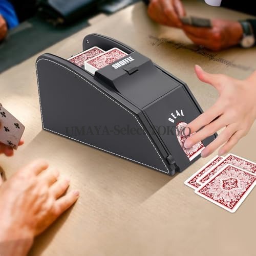 自動カードシャッフルディーラー 電気式カードマシン 1台で洗髪とシャッフル可能 手作業不要 時間節約 トランプゲーム カジノ パーティー用 業務用 省スペース 高精度 静音設計 耐久性抜群 ブラックカラー 家庭用にも最適|UMAYA-Select.TOKYO