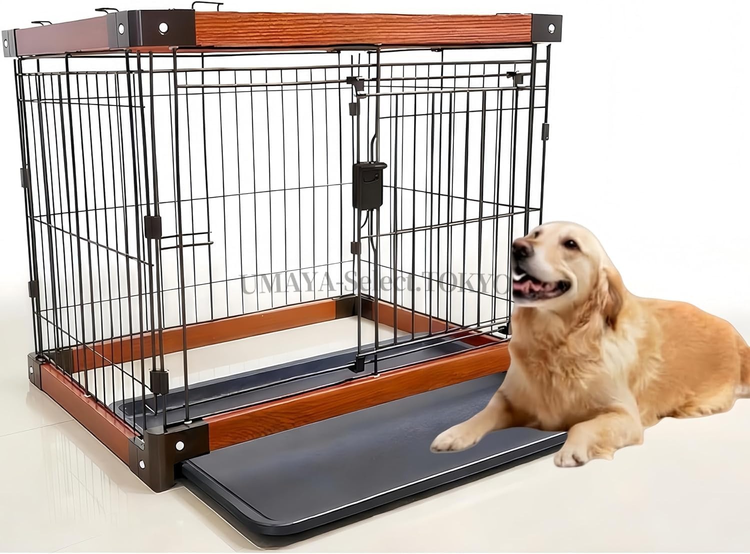 犬ケージ ペットケージ 犬 サークル 幅95x奥行70x高さ70.5cm 折りたたみ可能 屋根付き トレー付き 掃除簡単 適用小型/中型/大型犬 脱走防止 室内外兼用｜UMAYA-Select.TOKYO