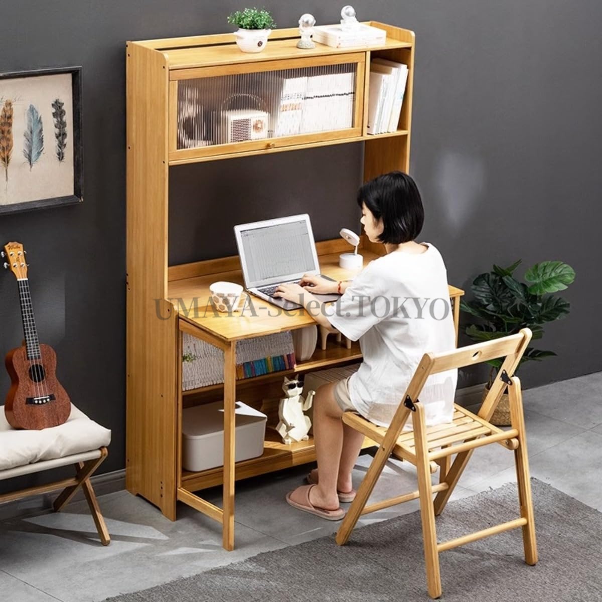 【ポイント3倍!特定商品!7月限定!】デスク テーブル パソコンデスク デスクと本棚一体型 学習デスク スタンドデスク テレワークデスク 狭いスペース用 書斎机 オフィス学生家庭用 勉強机 折り畳み 竹製 ラック付き 頑丈 コンパクト 多機能｜UMAYA-Select.TOKYO