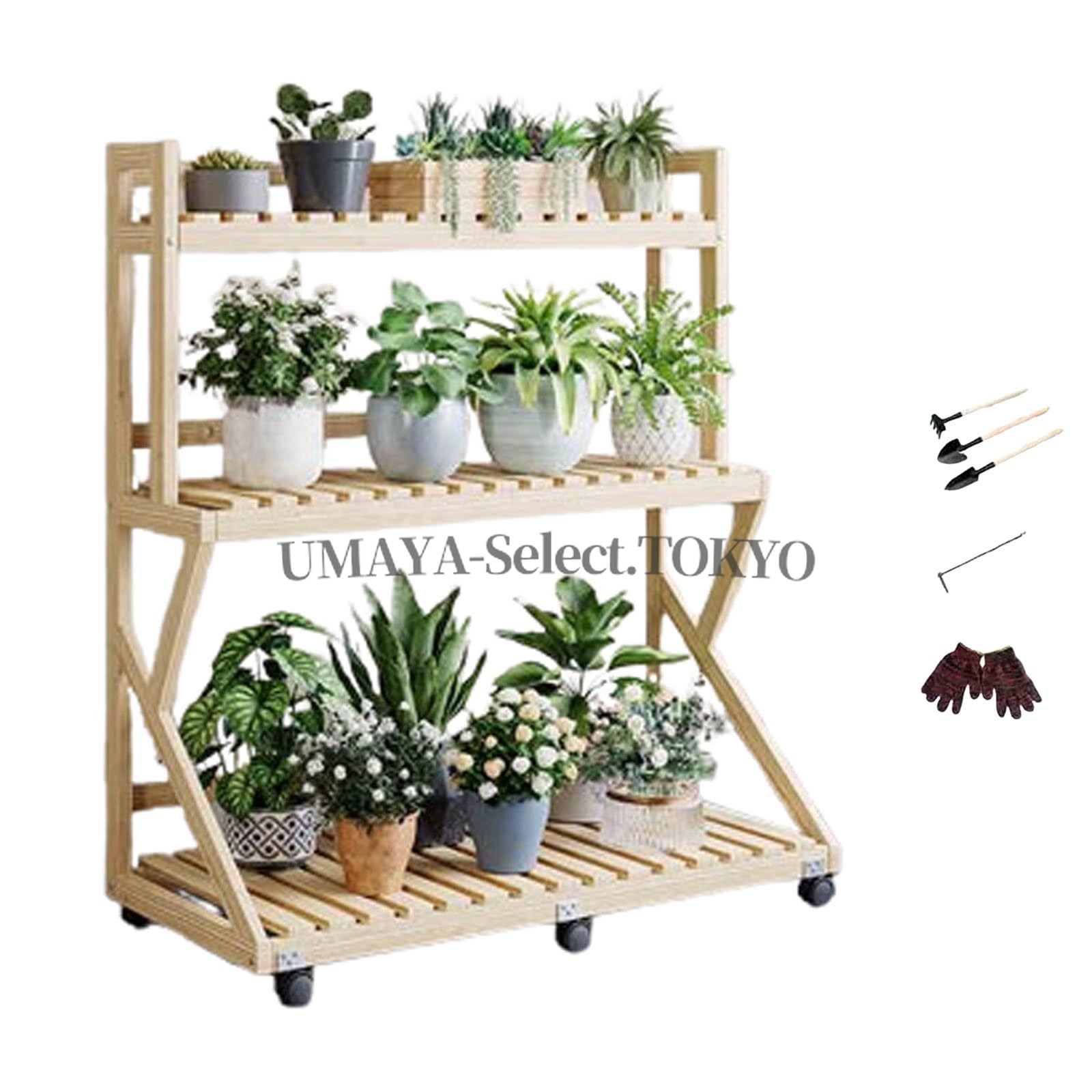 無垢材 4段 プランタースタンド 80x38x144cm キャスター付き 組立簡単 室内用 省スペース 多肉植物 観葉植物 鉢植えラック 北欧風 多機能植物ラック 花台 ガーデン家具 大型 収納力抜群 自然素材 おしゃれ 家庭園芸|UMAYA-Select.TOKYO
