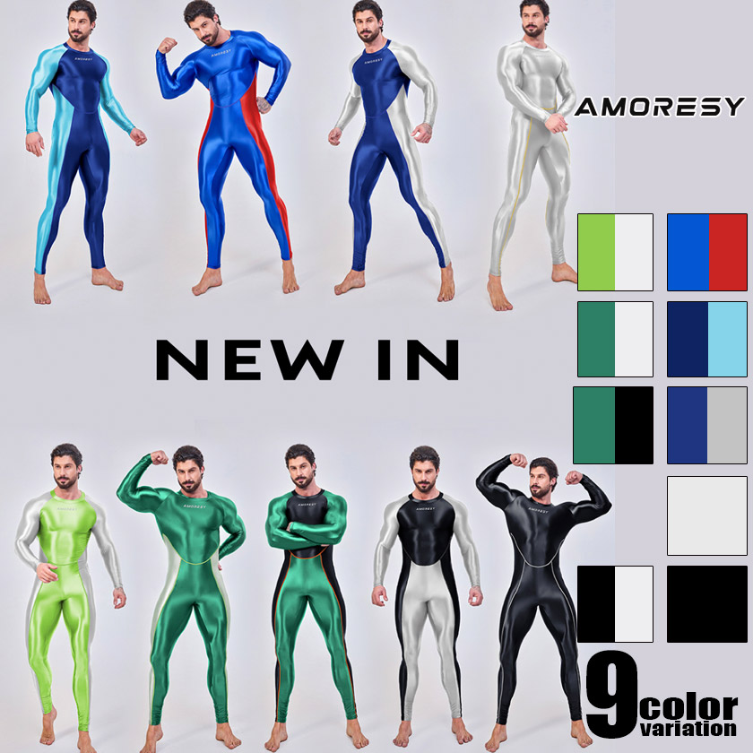 AMORESY/アモレシー 上半身背広 Draco Full-Length Sports Bodysuit  運動競技お召しもの  伸ばすこと出どころ シングレット 成人男性肌付き メンズ 上下一体型 光輝 コスプレ 主人公