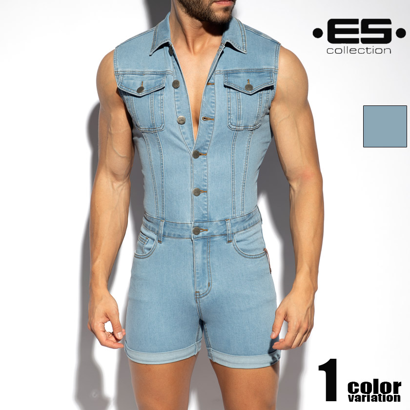 EScollection/イーエス・コレクション URBAN DENIM JUMPSUIT SHORTS ジャンプスーツ デニム 上下一体型 ショートパンツ ショート丈 オールインワン 袖なし ノースリーブ コンビネゾン カバーオール カバーロールズ ワン・スーツ 宅配便限定｜kargie margie 16,296円