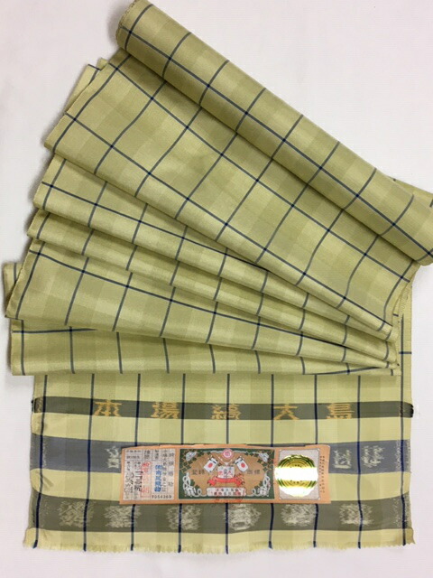 387-本場大島紬 香ツルバミ色 南風織物謹製 新品未仕立て品 格子柄 カジュアル 街着、ショッピング、女子会や和のお稽古に