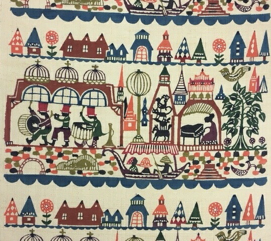 884 [お仕立て付き] 型絵染紬九寸名古屋帯 関美穂子 「水辺のもてなし」新品未仕立て品 六通柄 生成り色 クリーム色 白茶地 紬や木綿のお着物にランチ、観劇、お稽古や女子会、ご旅行に！｜きもの工芸　雁金屋