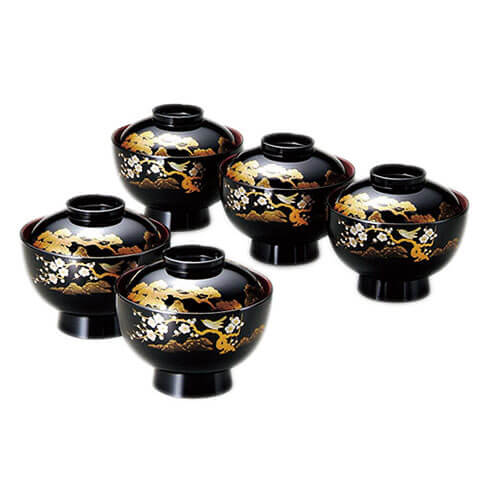 10395円 宅配 10395円 市場 雑煮椀 ふた付き 5客セット 山水蒔絵4.0雑煮椀揃 黒内朱 日本製 蓋 フタ 付き 和食器 和風 モダン 北市漆器 高級 お節 おしゃれ 送料無料 箱入り 国産 まとめ買い