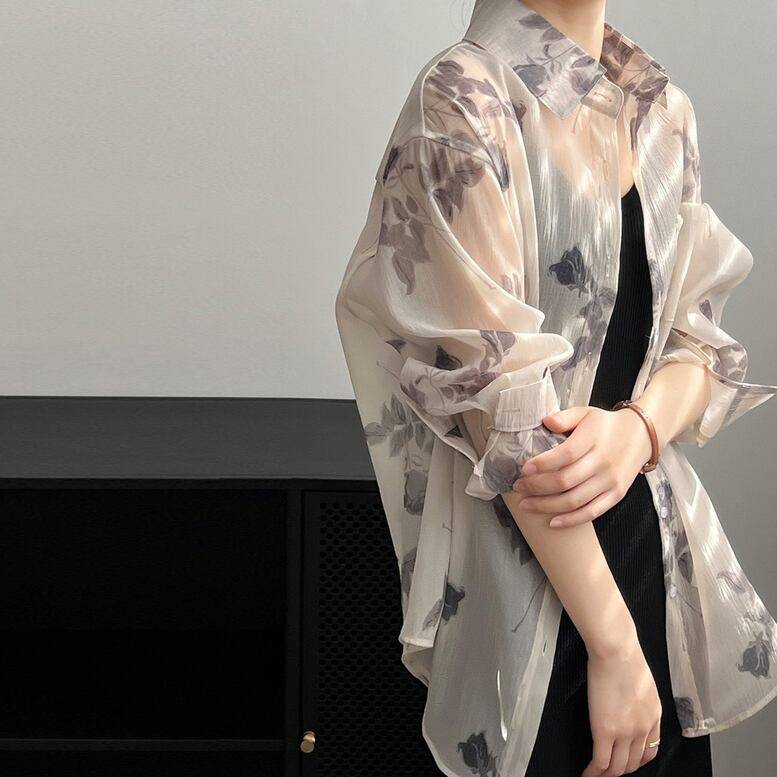 楽天市場】レディース 花柄シアーシャツ トップス シャツ