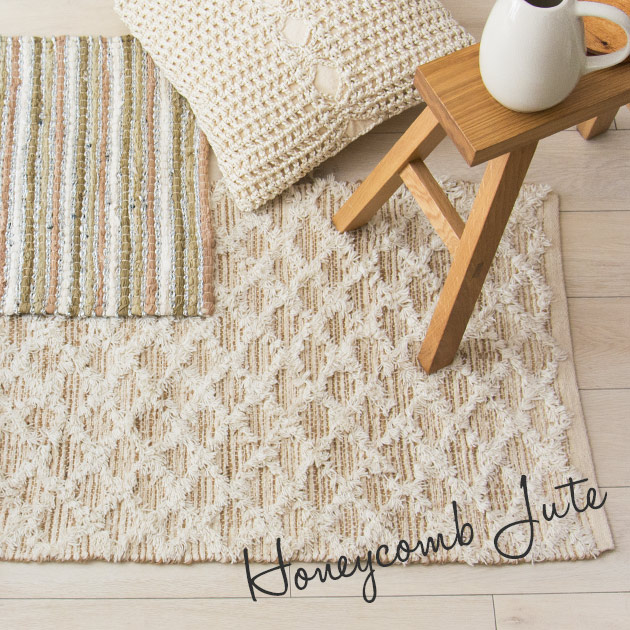 玄関マット 室内 屋内 ラグマット 【Honeycomb Jute】 60×90 ウール ホワイト 手織り ニット フロアマット おしゃれ かわいいのご紹介