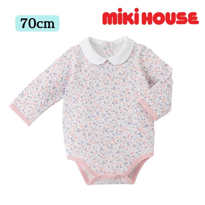 ミキハウス アウトレット 長袖 ロンパース えり付き 出産祝い プレゼント 正規品 赤ちゃん お出かけ 孫 まご 女の子 3ヶ月 6ヶ月 9ヶ月 12ヶ月 インナー サロペット オーバーオール ジャンスカ 日本製画像
