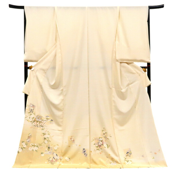 【京友禅 色留袖 仕立て付き】ベージュ クリーム 黄色 購入 販売 新品 色紙 四季花 未仕立て 反物 礼装 フォーマル 結婚式 披露宴 絹 仕立て込み it-107