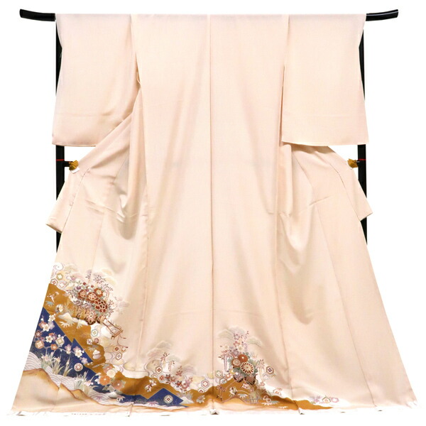 【色留袖 手描き京友禅 仕立て付き】ピンクベージュ 正絹 新品 購入 販売 友禅 未仕立て 反物 花車 道長取り 礼装 フォーマル 結婚式 披露宴 絹 仕立て込み it-109
