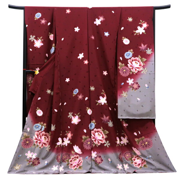 ≪15%OFFクーポンあり≫振袖 赤色 仕立て付き 新品 販売 購入 古典柄 牡丹 菊 桜 紅葉 正絹 フォーマル 着物 未仕立て 成人式 卒業式 絹 f-625