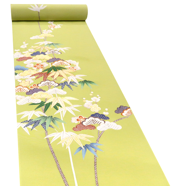 正絹 塩瀬 名古屋帯 蝶 牡丹 深緑 グリーン 手描き 友禅 染め 正絹