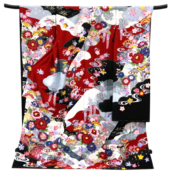 楽天市場】振袖 中振袖 正絹 赤疋田絞り 牡丹 裄180 レディース 単品