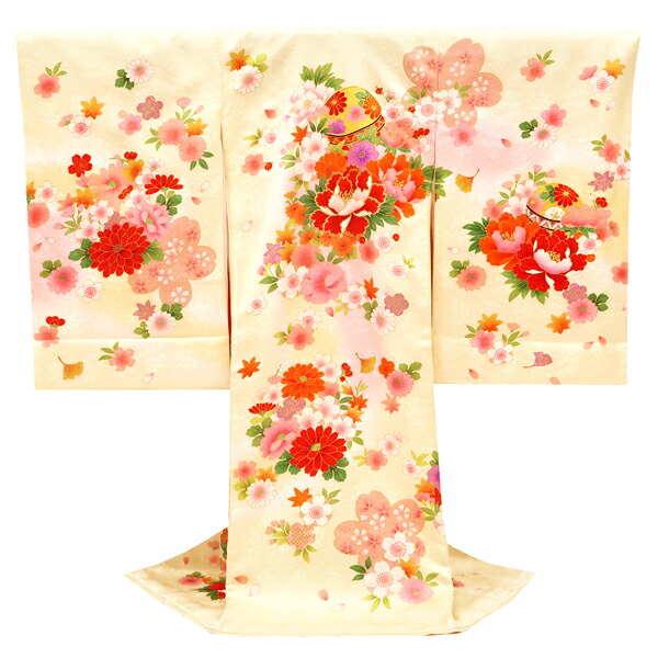 産着 ベージュ 女の子 販売 お宮参り 刺繍 正絹 着物 初着 のしめ 新品 購入 女 宮参り 毬 牡丹 桜 仕立て上がり 赤ちゃん 女児 ju-228