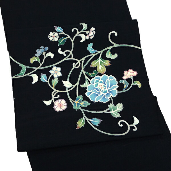 楽天市場】塩瀬名古屋帯 一富司 仕立て付き 正絹 黒 染め帯 京友禅染め