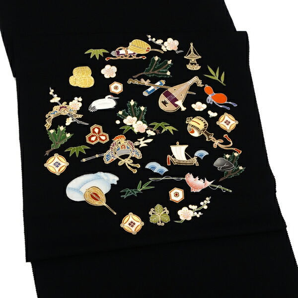 楽天市場】塩瀬名古屋帯 一富司 仕立て付き 正絹 黒 染め帯 京友禅染め