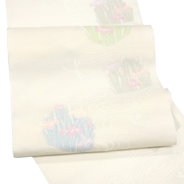 西陣織夏物袋帯未仕立品 佐々木染織（株） 正絹 白地銀更紗紋 西陣織