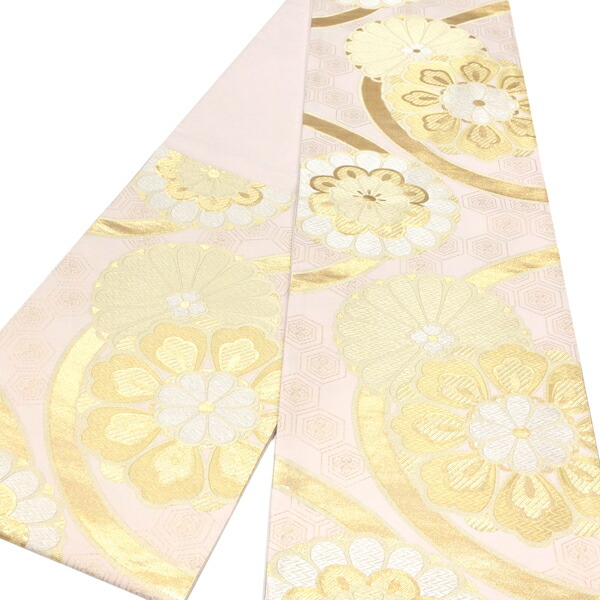 7344円から値引き中 着物 名品 袋帯 金色 霞 秋草 金糸 箔 六通 正絹