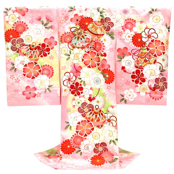 ≪15%OFFクーポンあり≫産着 女の子 販売 ピンク お宮参り 正絹 着物 初着 のしめ 新品 購入 女 宮参り 鈴 桜 菊 梅 仕立て上がり 赤ちゃん 女児 ju-235｜京都の着物屋 かさね