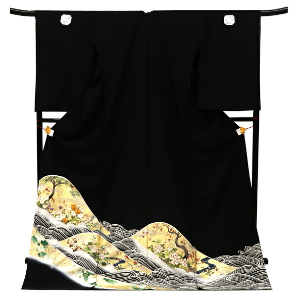 【作家物】黒留袖 正絹 紅葉 鶴 帆船 着物 kimono A-1963 tm-07-03.jpg