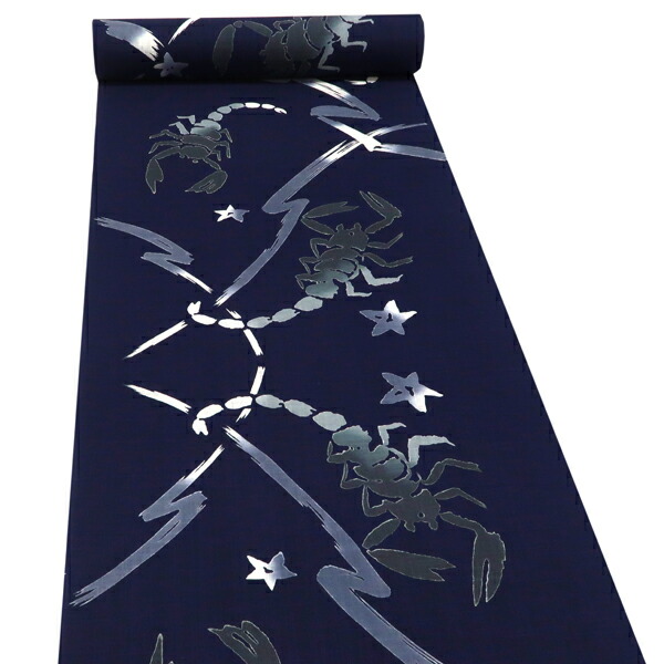 ≪15%OFF/セール中≫kansai 山本寛斎 浴衣 ゆかた 紺 高級浴衣 星座 蠍座 スコーピオン サソリ 新品 未仕立て 反物 綿麻 カジュアル お洒落着 お祭り 男浴衣 女浴衣 日本製 男性用 女性用 y-218