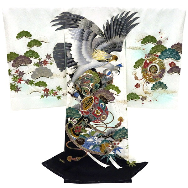 産着 男の子 白 お宮参り 販売 新品 購入 京友禅 鷹 龍 打ち出の小槌 初着 のしめ 着物 祝い着 男児 男 正絹 赤ちゃん 仕立て上がり 絹 du-108