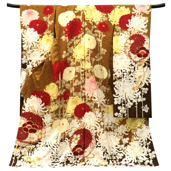 ≪15%OFF/百貨店SALE≫振袖 九重×中村里砂ブランド名 仕立てもの付き添い人 うす茶色色 新品 売りわたす 買いもとめる 名著柄 菊 万寿菊 饅頭菊 ダリア 組紐 正絹 フォーマル 御召しもの 未仕立てもの 成年者式 卒式 絹 f-779